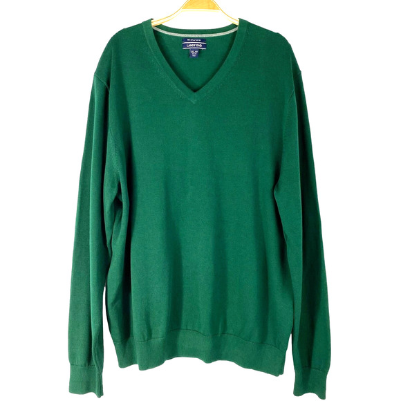 Lands End Supima Cotton Grandpa Sweater Men Size XLT Hunter Green Dad V-neck - Picture 1 of 10